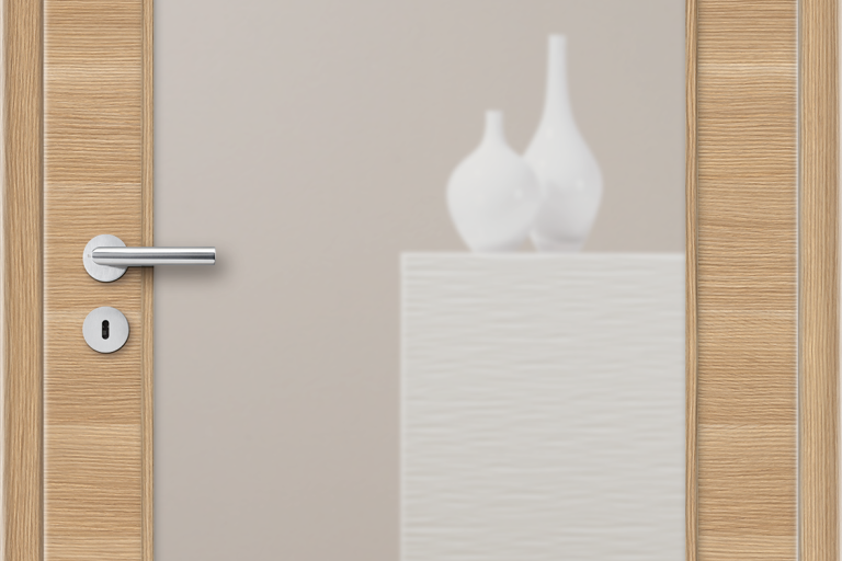 Verso Chêne nature : vantail CPL à veinage horizontal avec oculus LA HK, vitrage : Clair