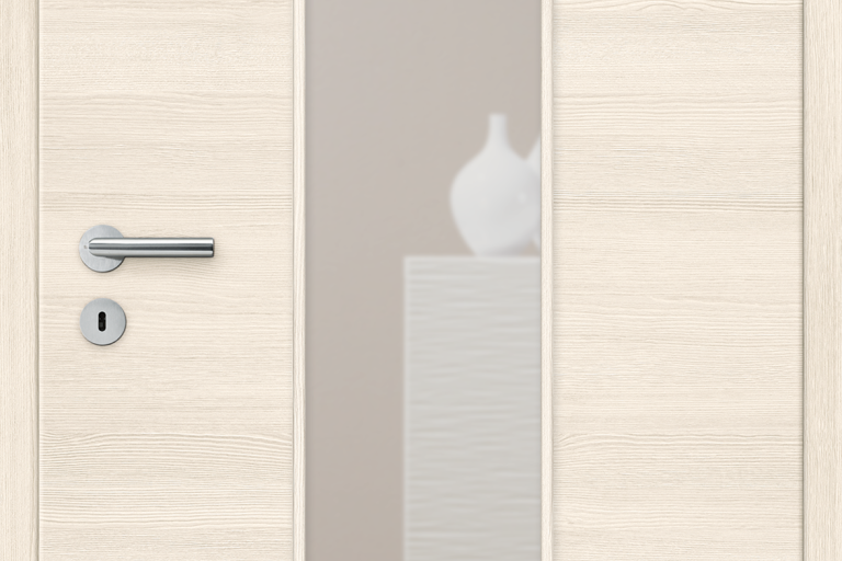 Verso Pinie: CPL-Türblatt mit quer verlaufender Holzmaserung und Lichtausschnitt LA GA-M, Glas: Klarglas