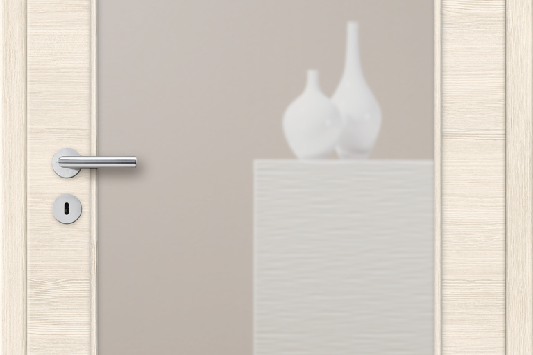 Verso Pinie: CPL-Türblatt mit quer verlaufender Holzmaserung und Lichtausschnitt LA HK, Glas: Klarglas