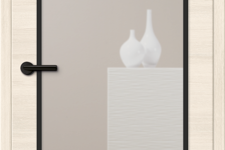 Verso Pine: CPL door leaf with crosswise wood grain and vision panel LA HK SPR Loft 2 with black glass strips and mullion grid frame, glass: clear glass