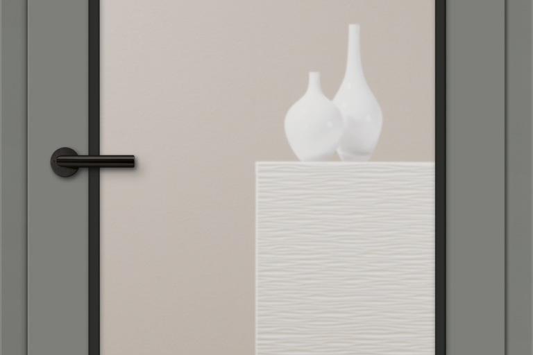 Alba Lavagrau: Lackiertes glattes Türblatt mit Lichtausschnitt LA HK SPR Loft 2 mit schwarzen Glasleisten und Sprossenrahmen, Glas: Klarglas