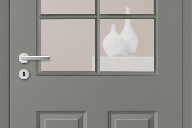 Elegance 04 Lava grey: lacquered door leaf in country house style with vision panel LA HE SPR 1x2, glass: clear glass