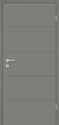 Mala 10 gris lave : vantail laqué avec lignes géométriques. Les laques UV de qualité supérieure sont pauvres en émissions et ont une faible teneur en polluants.  