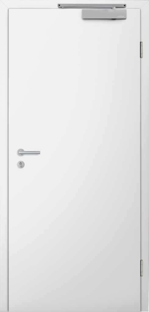 Alba Naturweiß oder Polarweiß Lichtausschnitt LA GI: Glatte Tür mit Brandschutz und optionalem Gleitschienenschließer 