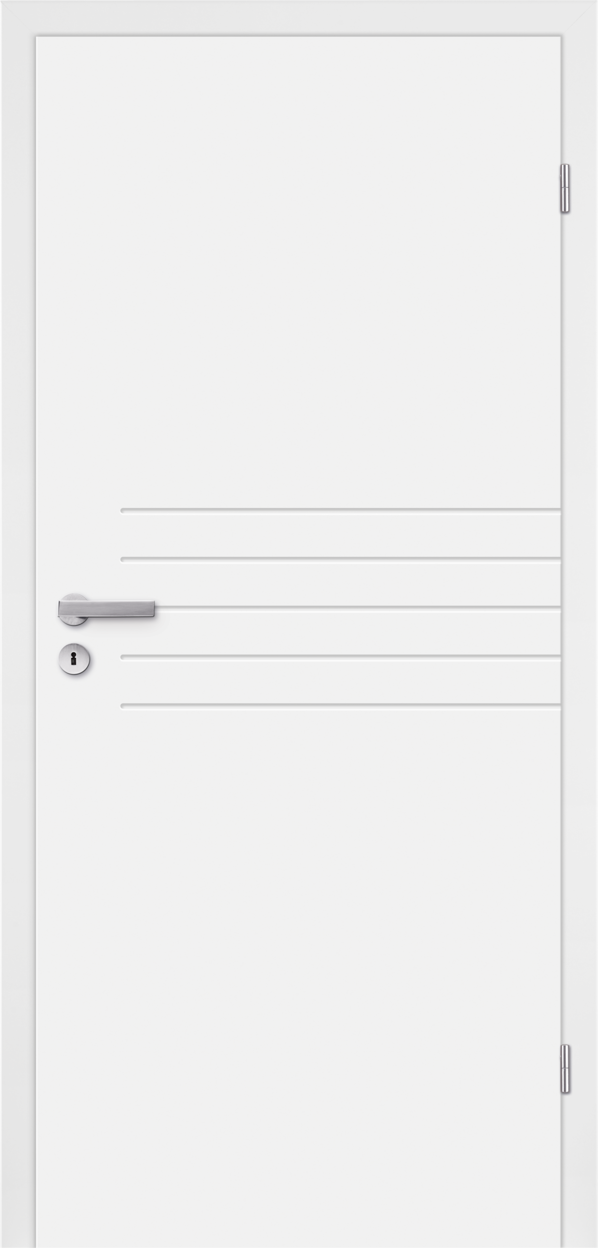 Mala 06 Natural white: lacquered door leaf with geometric lines. The high-quality UV paint is low-emission and has a minimum pollutant content. 