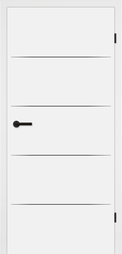 Tira 05 Polarweiß: Lackiertes Türblatt mit vier schwarzen Linien